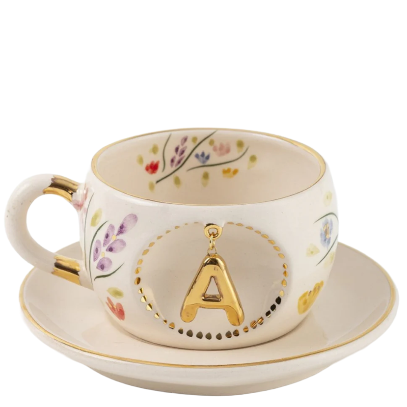 Bahar Dalı Harfli Seramik/Porselen Çay Fincanı
