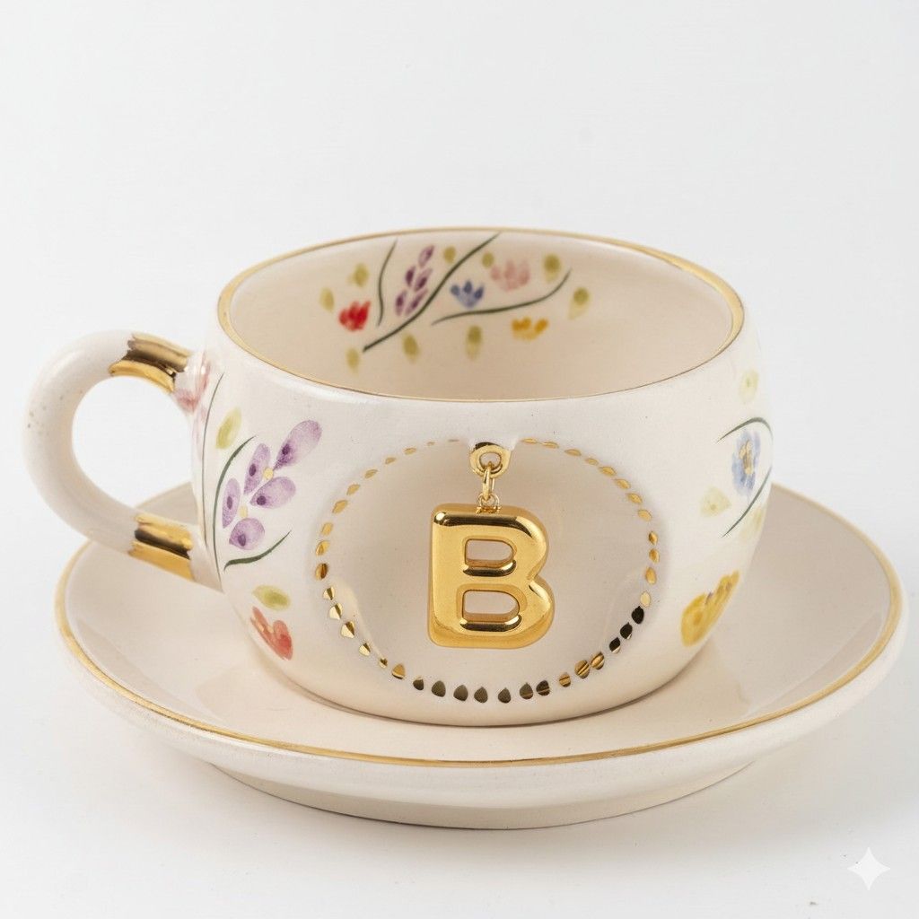 Bahar Dalı Harfli Seramik/Porselen Çay Fincanı