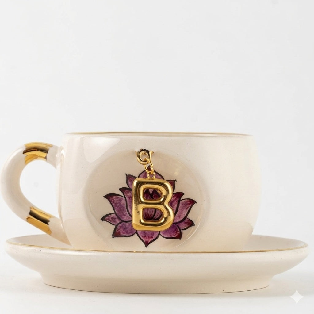 Lotus Harfli Seramik/Porselen Çay Fincanı Inner Peace
